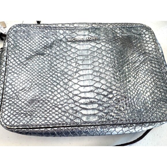 Michael Kors Metallic Snakeskin Crossbody Bag With Adjustable Strap & Chain Deta - Picture 1 of 9